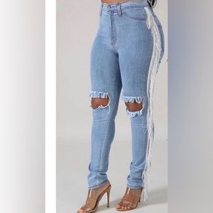 Light Blue Jeans with silver Fringe on the sides